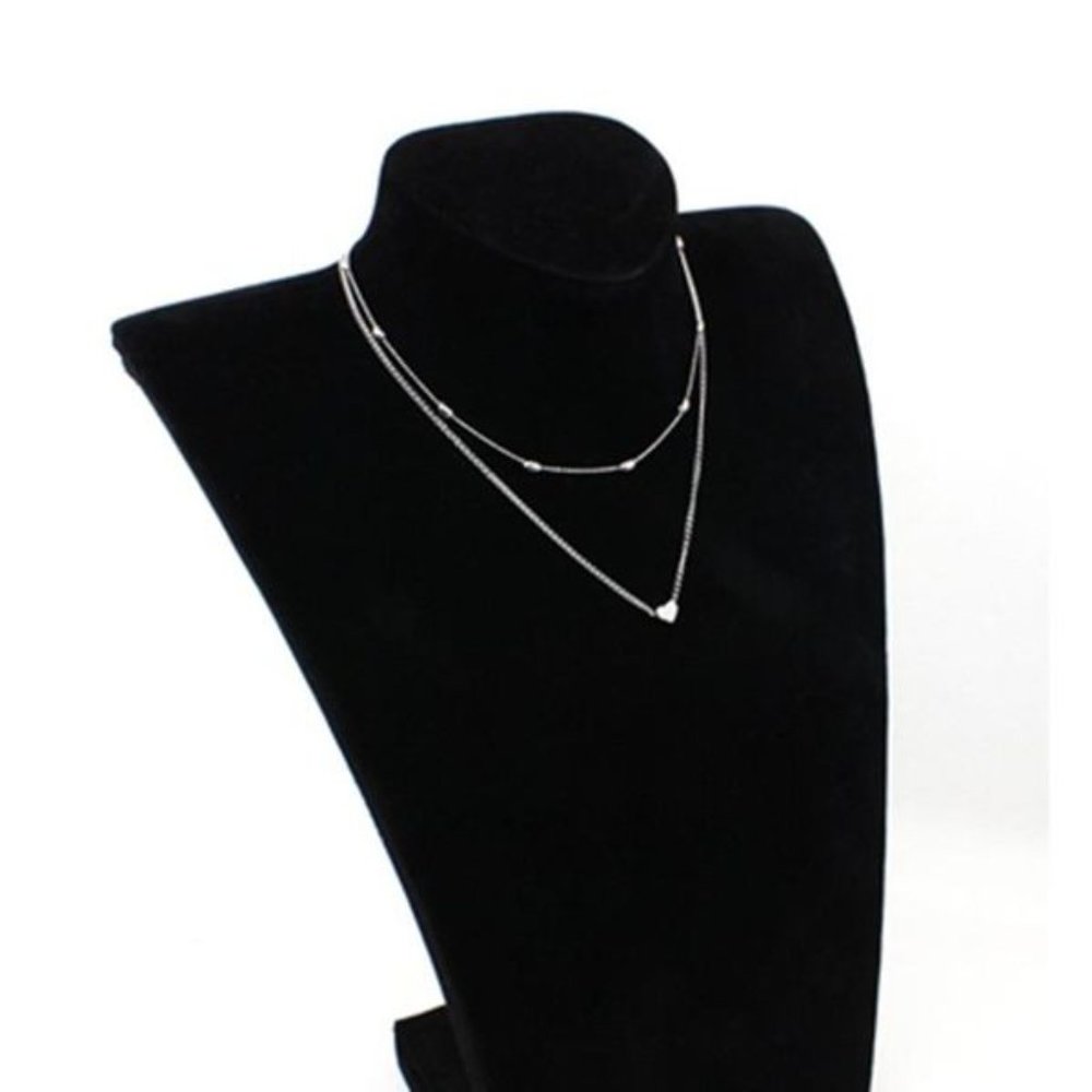 Boho Festival Heart Layered Silver Necklace Chain - Picture 5 of 8